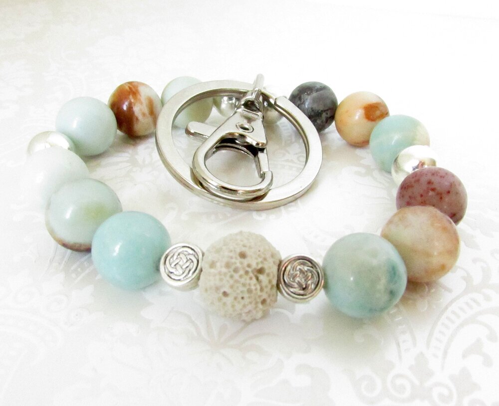 7012 Amazonite Keychain Bracelet and Diffuser Aromatherapy Bracelet